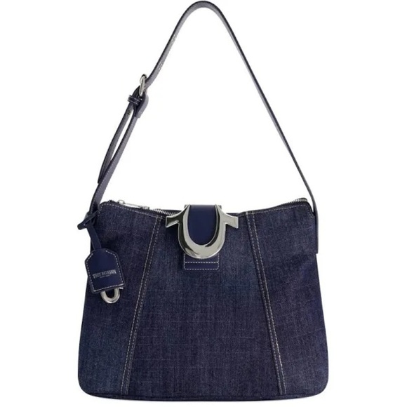 Lucky Brand Handbags - True Religion Horseshoe Dark Blue Denim Hobo Shoulder Women's Bag